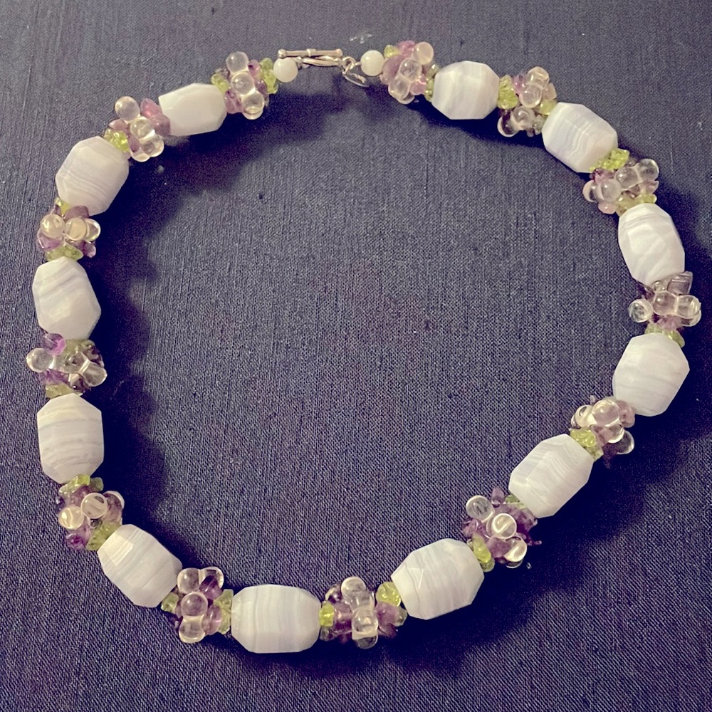 Choker necklace-stone lavender/clear purple/green small stones -
